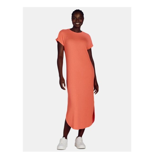 Time and Tru Women's and Women's Plus Rib Maxi Dress with Short Sleeves, Small - Picture 2 of 7